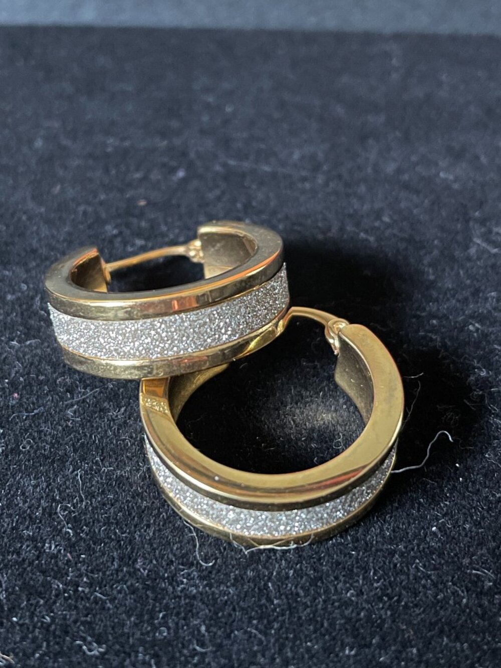 Gold-Tone Glitter Huggie Hoop Earrings Stainless Steel